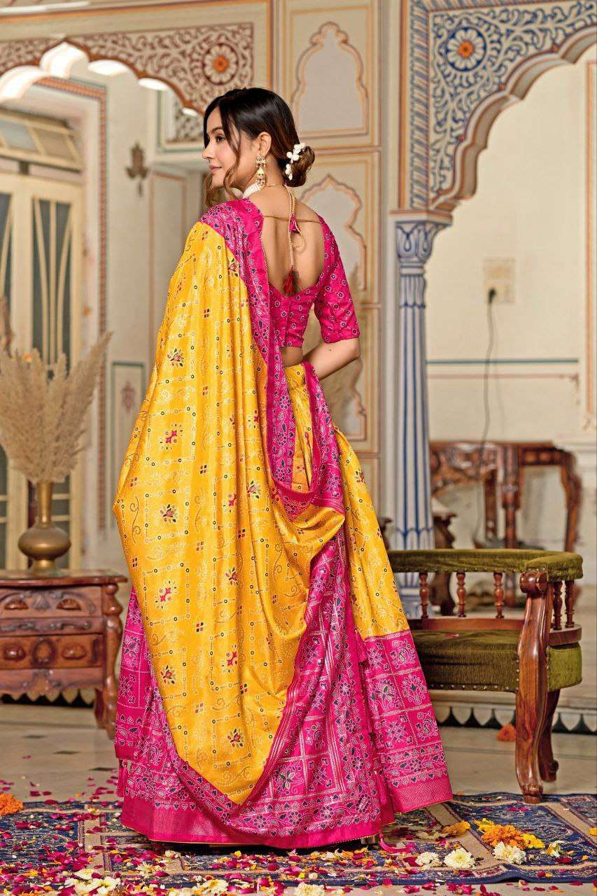 Women's Tussar Silk Patola Print Lehenga Choli Dupatta Set - Image 2